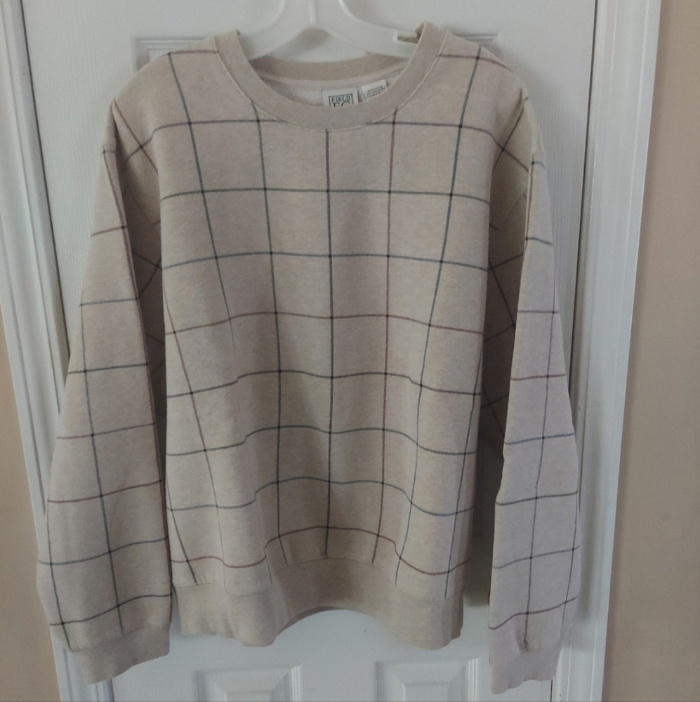 NWOT Field Gear FG Men's Cotton Sweatshirt Sweater LG Beige Window Pane Y2k NEW!
